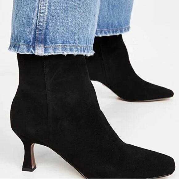 Sam Edelman Black Suede Square Toe Kitten Heel Lizzo Ankle Boots - 8.5 - Picture 1 of 16